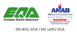 EQA＝ISO 9001:2015 / ANAB＝ISO 14001:2015